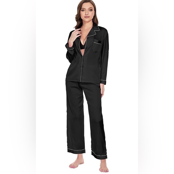 Women's Black Piped Pajama Set - Picture 7 of 8